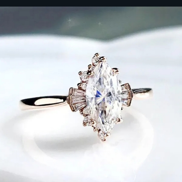 Jewelry - Beautiful Marquise Diamond CZ Silver Plated Ring